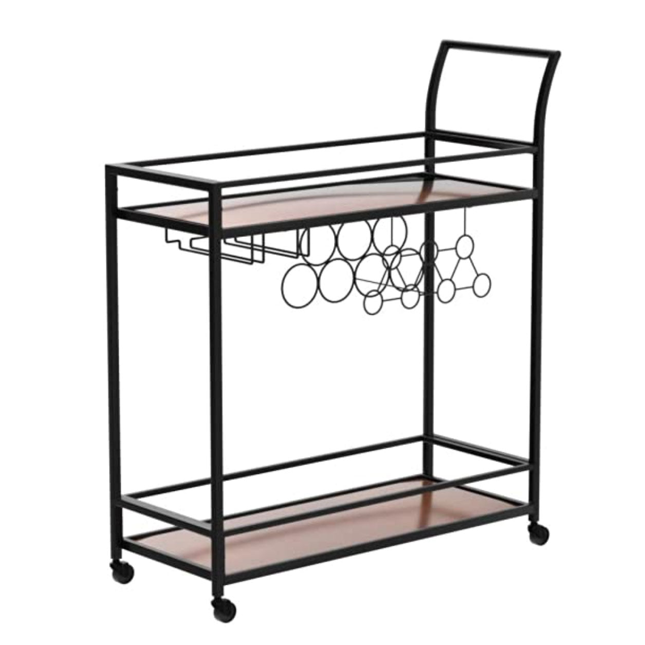 Bar Serving Cart on Wheels with Wine Rack and Glass Holder Kitchen Storage Carts