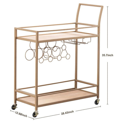 Bar Serving Cart on Wheels with Wine Rack and Glass Holder Kitchen Storage Carts