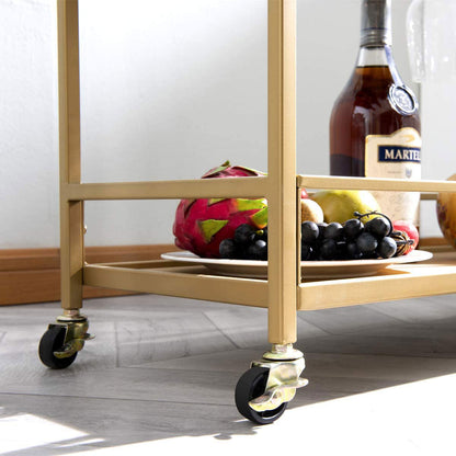 Bar Serving Cart on Wheels with Wine Rack and Glass Holder Kitchen Storage Carts