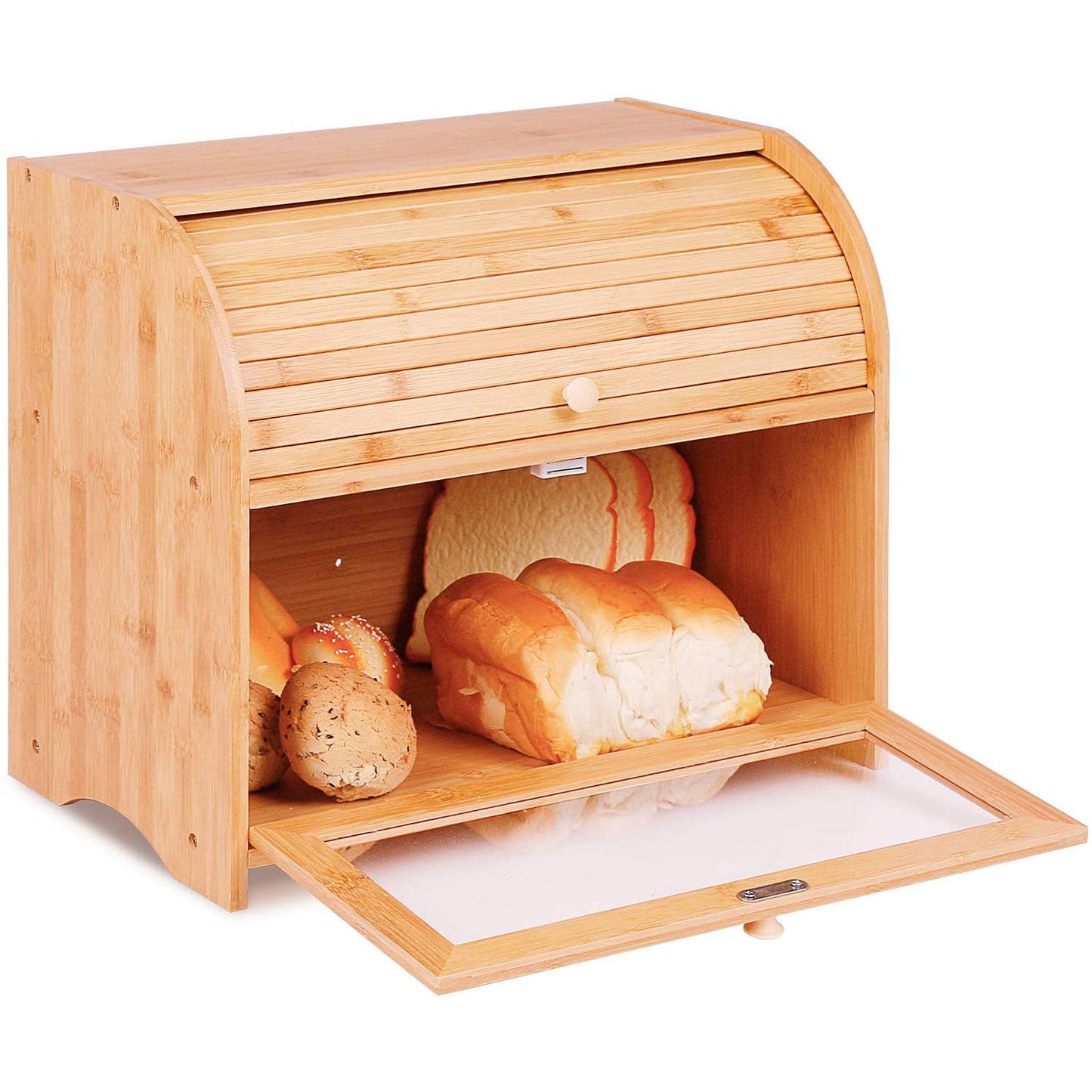 Bread Box for Kitchen Countertop Bread Containers 2 Layers Rolltop