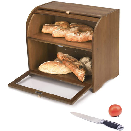 Bread Box for Kitchen Countertop Bread Containers 2 Layers Rolltop