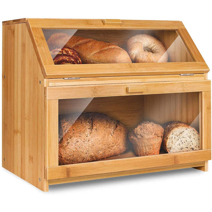 Bread Box for Kitchen Countertop Double Compartment