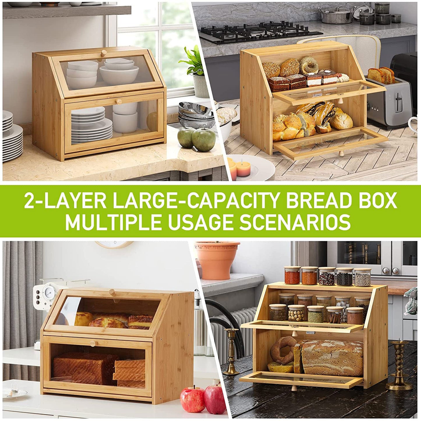 Bread Box for Kitchen Countertop Bread Containers Double Layer