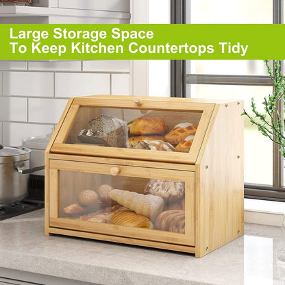 Bread Box for Kitchen Countertop Bread Containers Double Layer