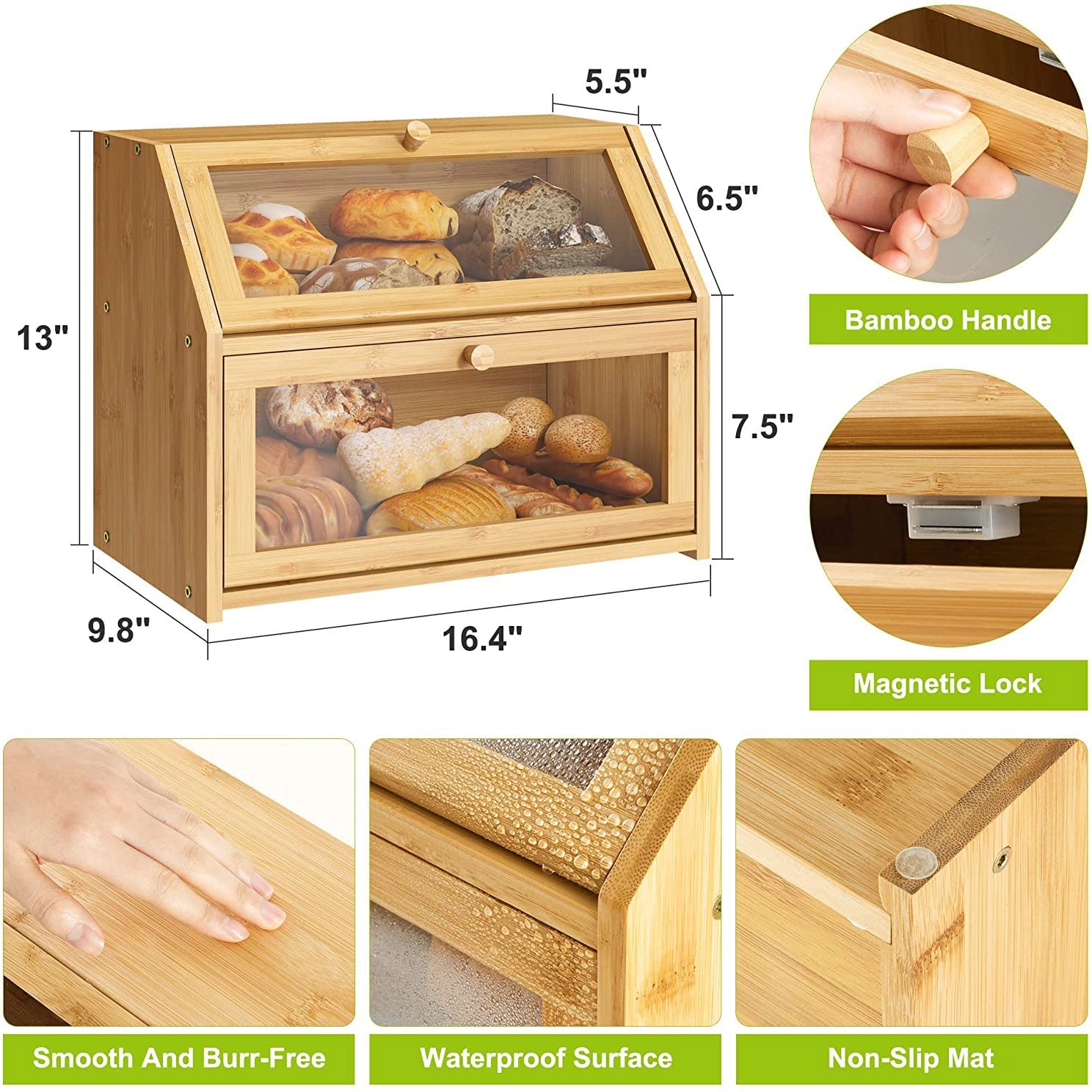 Bread Box for Kitchen Countertop Bread Containers Double Layer