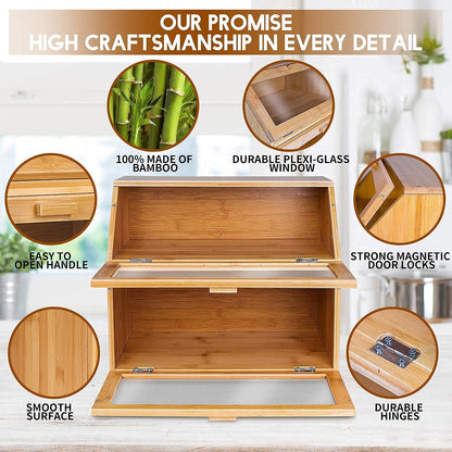 Bread Box for Kitchen Countertop Double Compartment