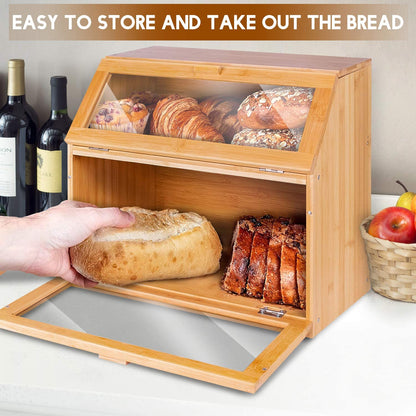 Bread Box for Kitchen Countertop Double Compartment