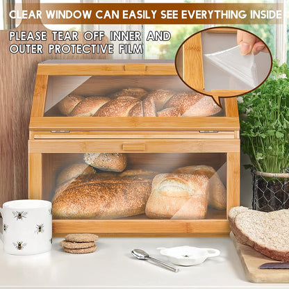 Bread Box for Kitchen Countertop Double Compartment